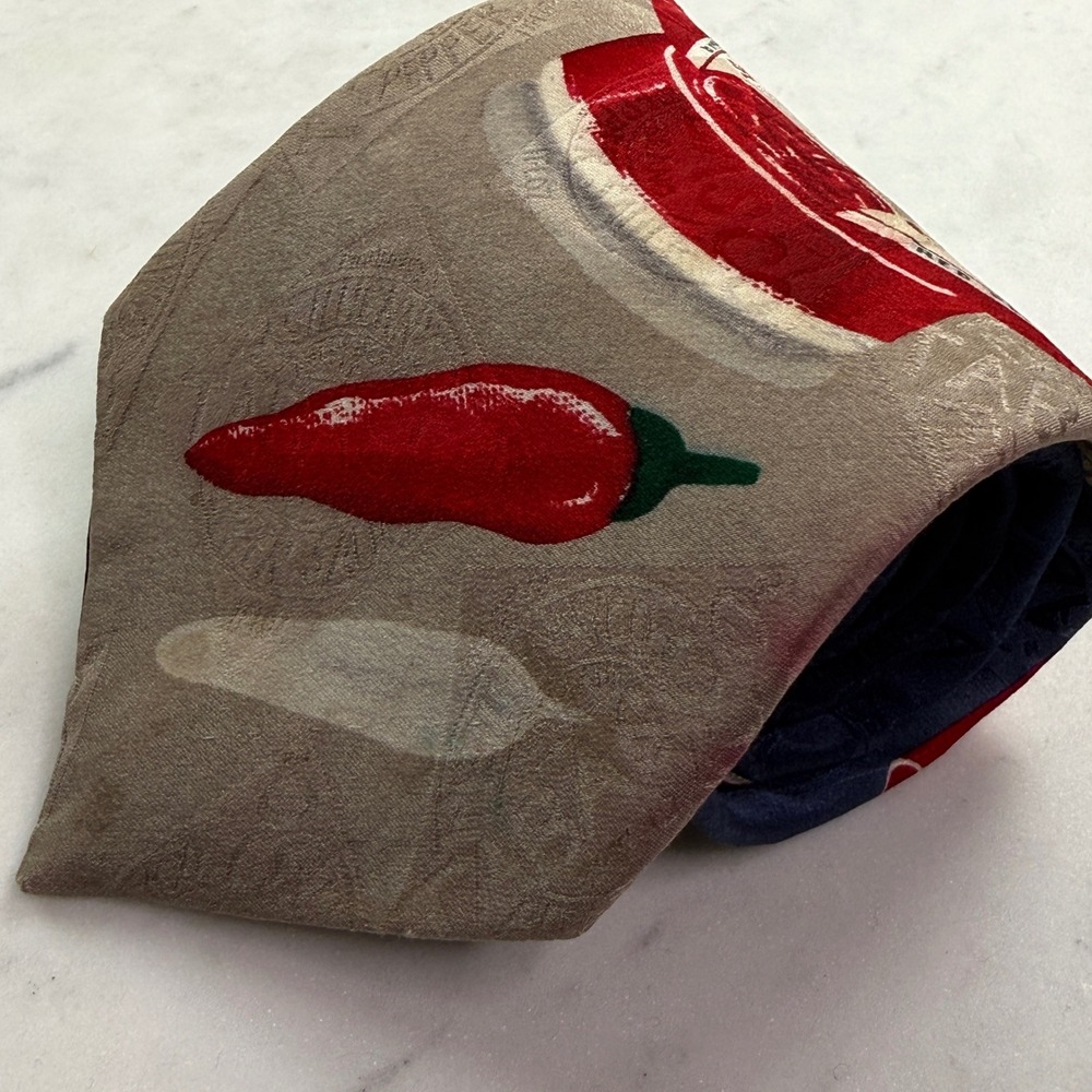 Vintage 90s Tabasco Hot Sauce Mens 100% Silk Tie Pepper Novelty Made USA
